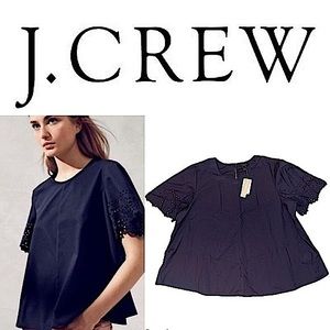 J. Crew Navy Floral Cut Out Flare Sleeve Blouse